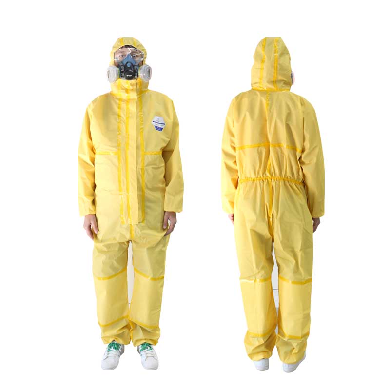 汉盾劳保批发 HD-BP618 黄色带帽连体式工业防化服